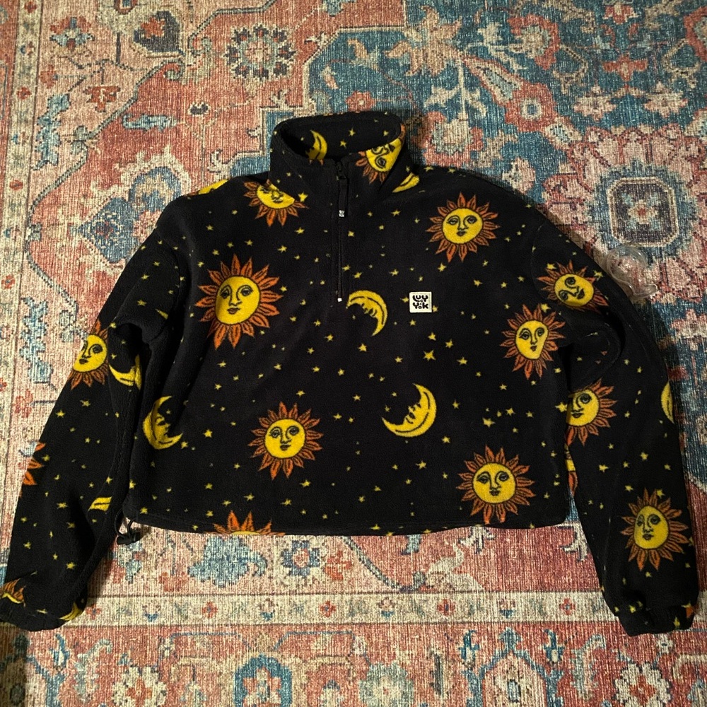 SOLD! DO NOT BUY! Lucy & Yak Blake Cropped Fleece with Yellow Sun & Moon Print